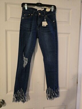 Buzz Jeans Dark Blue Fringe Hem Women's Jeans